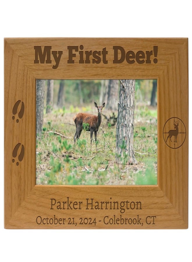 PlaqueMaker Customizable My First Deer Hunting Picture Frame, Wood, 6 x 4 inches - Image 1